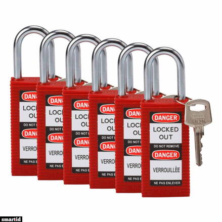 LONG BODY SFTY LOCK, 1.5" KD RED 6/PK