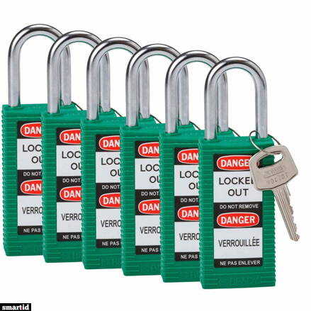 LONG BODY SFTY LOCK, 1.5" KD GREEN 6/PK