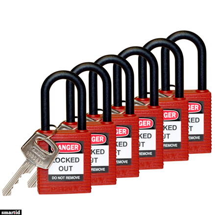 SFTY PADLOCK NYLON 38MM SHA KD RED 6/PAC