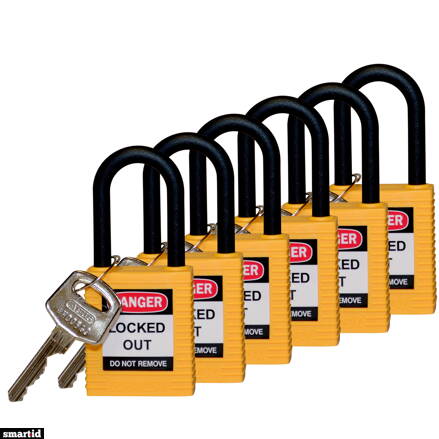 SFTY PADLOCK NYLON 38MM SHA YELLOW 6/PAC