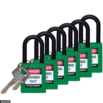 SFTY PADLOCK NYLON 38MM SHA GREEN 6/PAC
