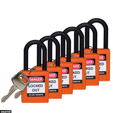 SFTY PADLOCK NYLON 38MM SHA ORANGE 6/PAC