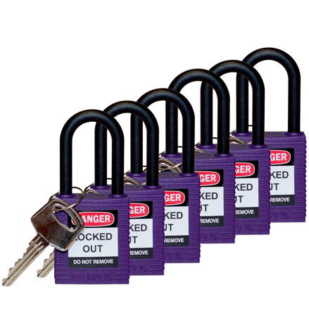 SFTY PADLOCK NYLON 38MM SHA PURPLE 6/PAC