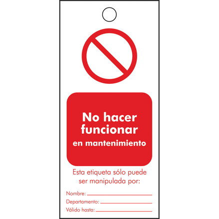 WARNING TAG SPANISH DO NOT OPER 75X160MM