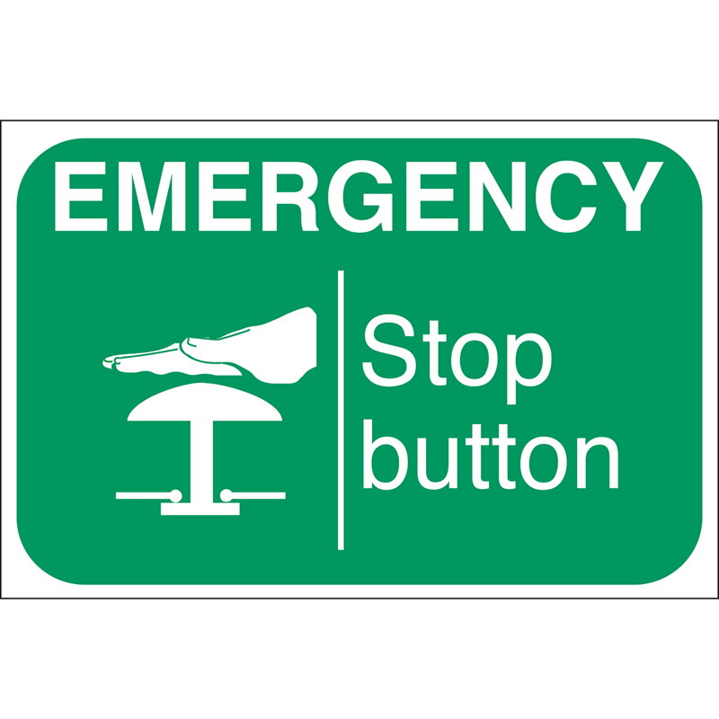 EMERGENCY STOP.. LBL 100X150MM L. POLY